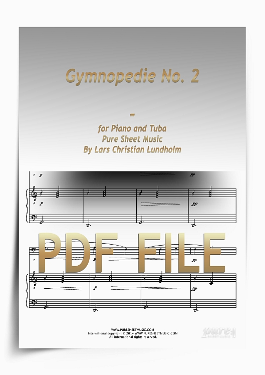 Thumbnail Gymnopedie No. 2 for Piano and Tuba (PDF file), Pure Sheet Music arranged by Lars Christian Lundholm Thumbnail Gymnopedie No. 2 for Piano and Tuba (PDF file), Pure Sheet Music arranged by Lars Christian Lundholm