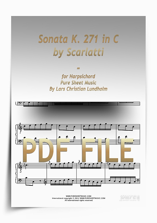 Thumbnail Sonata K. 271 in C by Scarlatti for Harpsichord (PDF file), Pure Sheet Music arranged by Lars Christian Lundholm