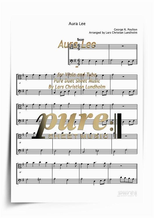 Product picture Aura Lee for Viola and Tuba (PDF file), Pure Sheet Music arranged by Lars Christian Lundholm