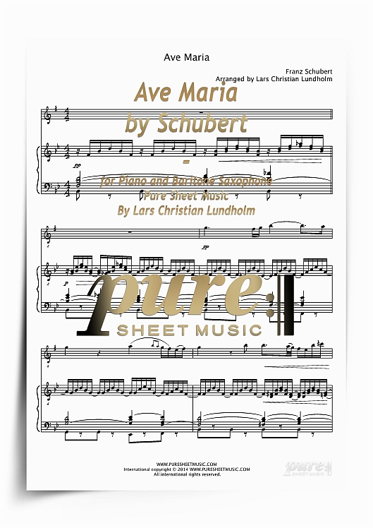 Product picture Ave Maria by Schubert for Piano and Baritone Saxophone (PDF file), Pure Sheet Music arranged by Lars Christian Lundholm