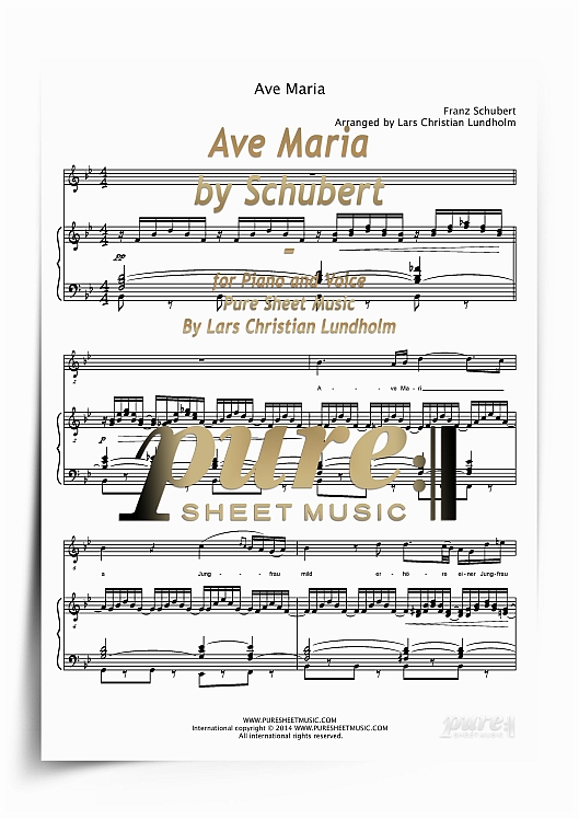 Product picture Ave Maria by Schubert for Piano and Voice (PDF file), Pure Sheet Music arranged by Lars Christian Lundholm