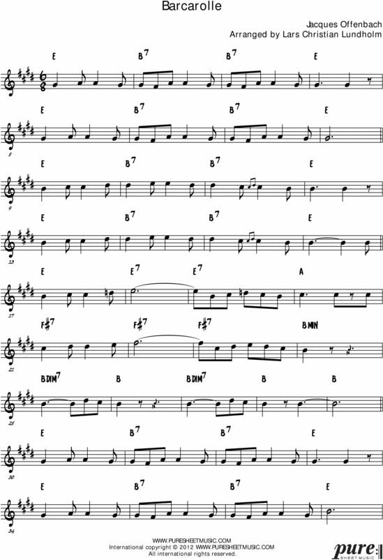 Product picture Barcarolle Pure Sheet Music Solo for Clarinet, Arranged by Lars Christian Lundholm