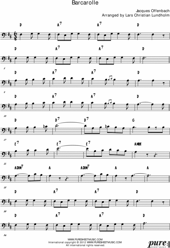 Product picture Barcarolle Pure Sheet Music Solo for Double Bass, Arranged by Lars Christian Lundholm