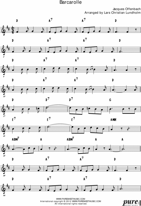 Product picture Barcarolle Pure Sheet Music Solo for Flute, Arranged by Lars Christian Lundholm