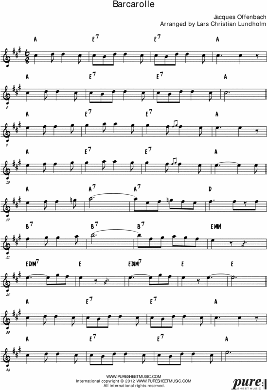 Product picture Barcarolle Pure Sheet Music Solo for French Horn, Arranged by Lars Christian Lundholm