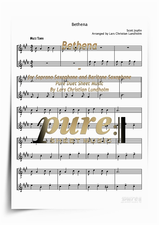 Product picture Bethena for Soprano Saxophone and Baritone Saxophone (PDF file), Pure Sheet Music arranged by Lars Christian Lundholm