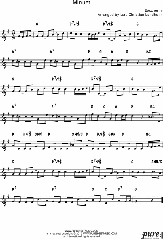 Product picture Boccherinis Minuet Pure Sheet Music Solo for C Instrument, Arranged by Lars Christian Lundholm