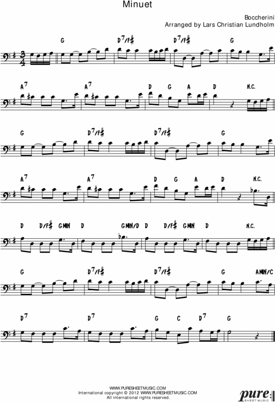 Product picture Boccherinis Minuet Pure Sheet Music Solo for Double Bass, Arranged by Lars Christian Lundholm