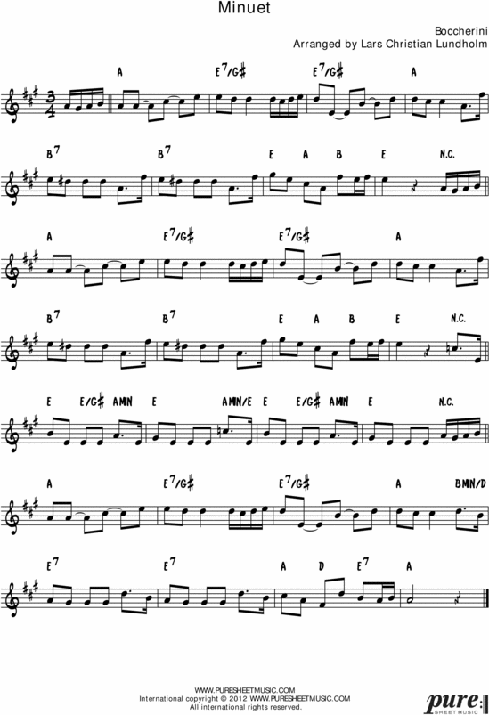 Product picture Boccherinis Minuet Pure Sheet Music Solo for Soprano Saxophone, Arranged by Lars Christian Lundholm