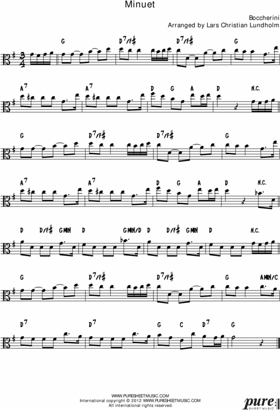 Product picture Boccherinis Minuet Pure Sheet Music Solo for Viola, Arranged by Lars Christian Lundholm