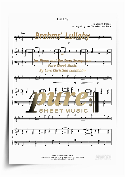 Product picture Brahms&lsquo; Lullaby for Piano and Baritone Saxophone (PDF file), Pure Sheet Music arranged by Lars Christian Lundholm