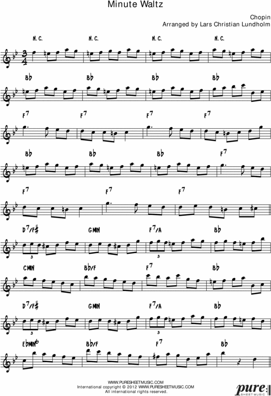 Product picture Chopins Minute Waltz Pure Sheet Music Solo for Eb Instrument, Arranged by Lars Christian Lundholm