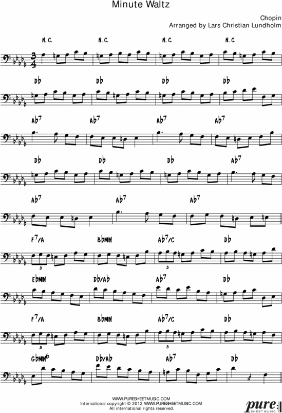 Product picture Chopins Minute Waltz Pure Sheet Music Solo for Trombone, Arranged by Lars Christian Lundholm