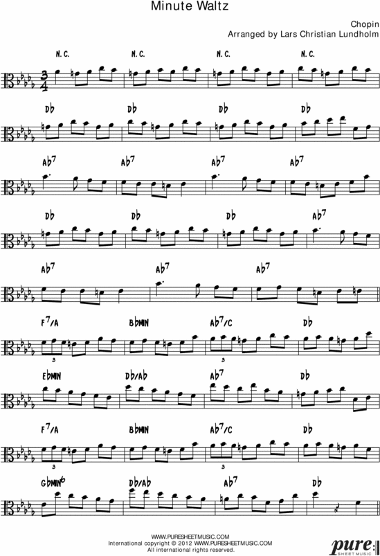 Product picture Chopins Minute Waltz Pure Sheet Music Solo for Viola, Arranged by Lars Christian Lundholm