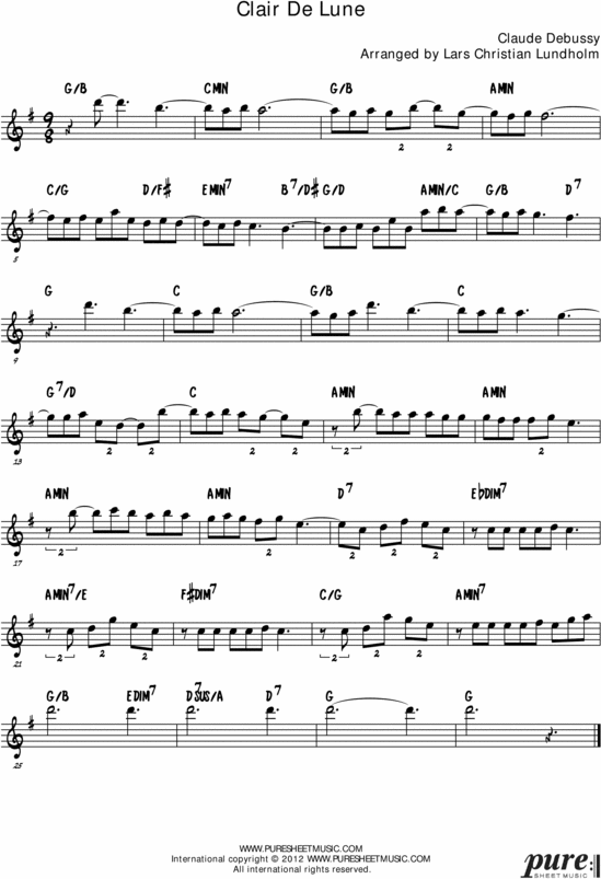 Product picture Clair De Lune Pure Sheet Music Solo for Alto Saxophone, Arranged by Lars Christian Lundholm