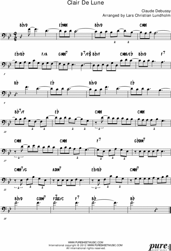 Product picture Clair De Lune Pure Sheet Music Solo for Cello, Arranged by Lars Christian Lundholm