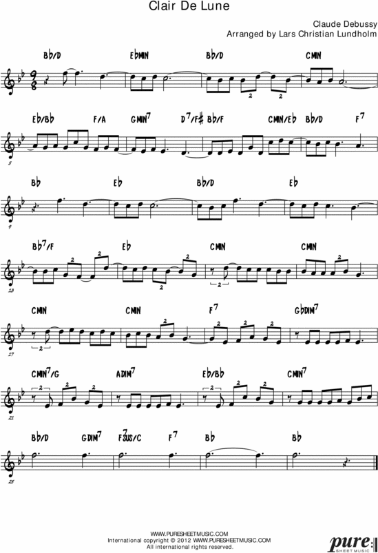 Product picture Clair De Lune Pure Sheet Music Solo for Flute, Arranged by Lars Christian Lundholm