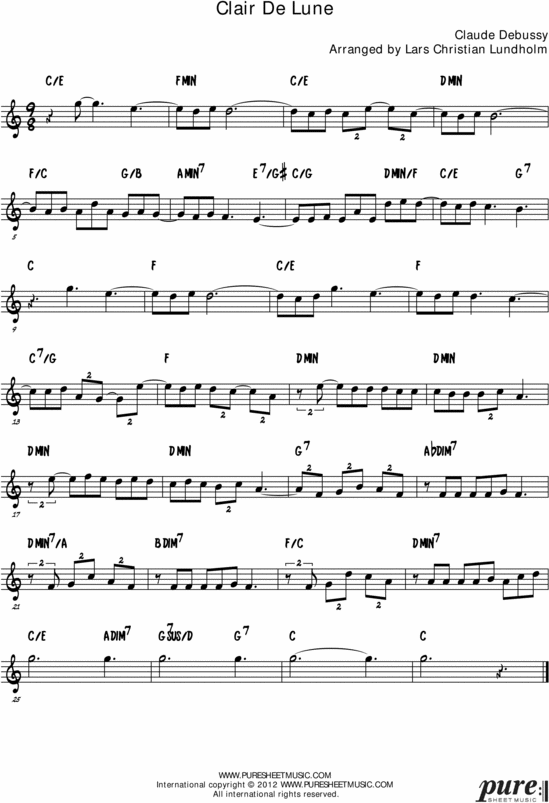 Product picture Clair De Lune Pure Sheet Music Solo for Tenor Saxophone, Arranged by Lars Christian Lundholm