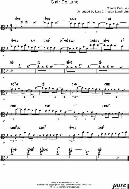 Product picture Clair De Lune Pure Sheet Music Solo for Viola, Arranged by Lars Christian Lundholm