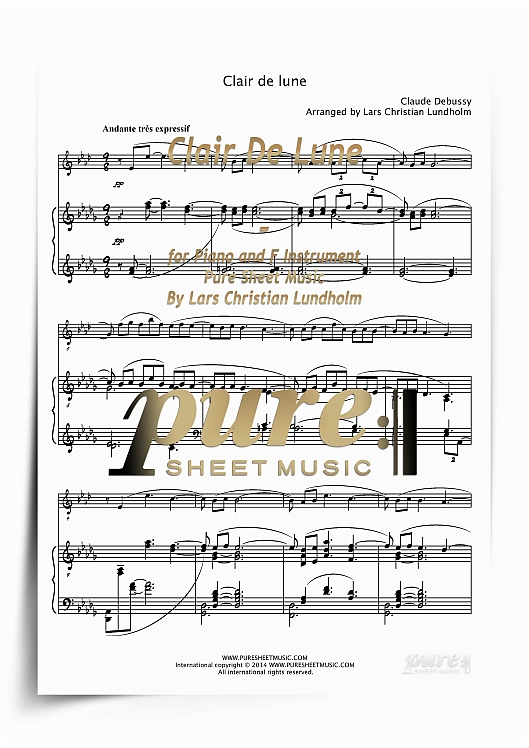 Product picture Clair De Lune for Piano and F Instrument (PDF file), Pure Sheet Music arranged by Lars Christian Lundholm