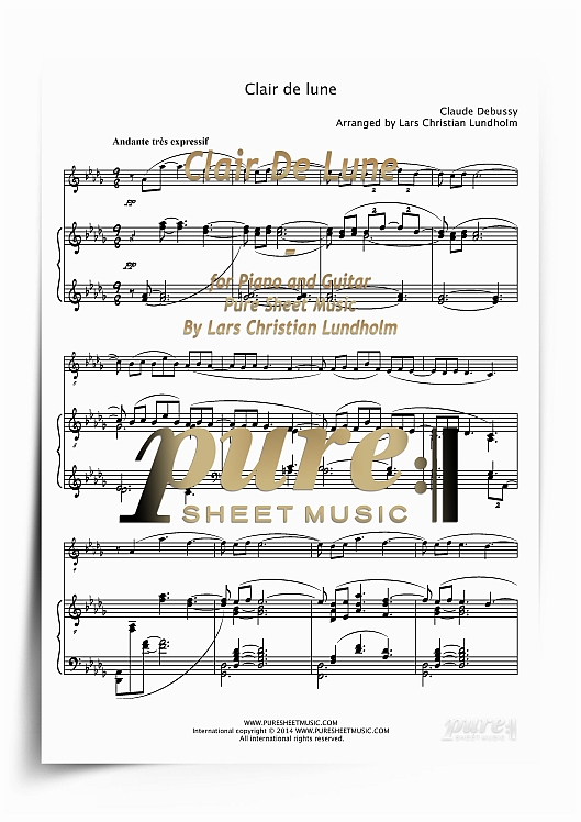 Product picture Clair De Lune for Piano and Guitar (PDF file), Pure Sheet Music arranged by Lars Christian Lundholm