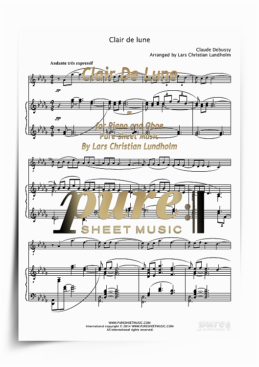 Product picture Clair De Lune for Piano and Oboe (PDF file), Pure Sheet Music arranged by Lars Christian Lundholm