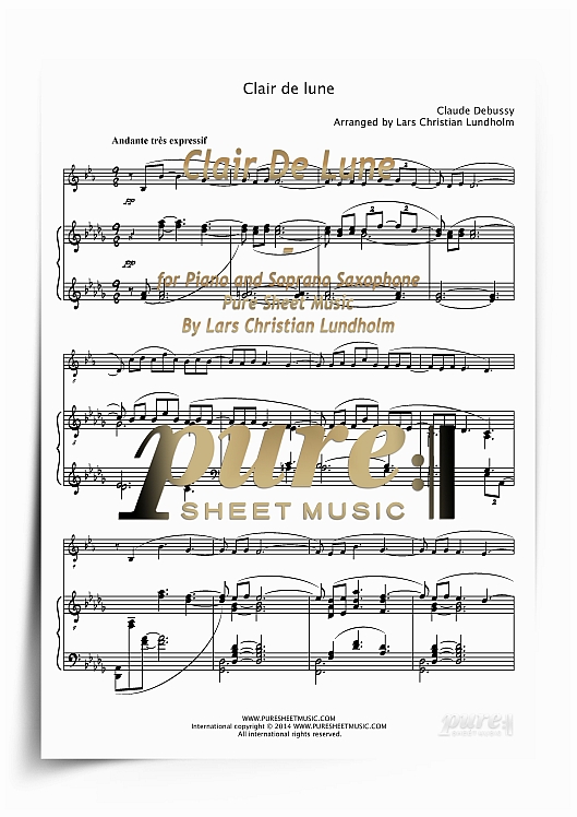 Product picture Clair De Lune for Piano and Soprano Saxophone (PDF file), Pure Sheet Music arranged by Lars Christian Lundholm
