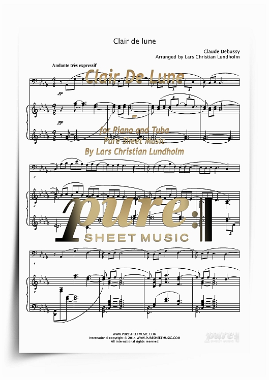 Product picture Clair De Lune for Piano and Tuba (PDF file), Pure Sheet Music arranged by Lars Christian Lundholm