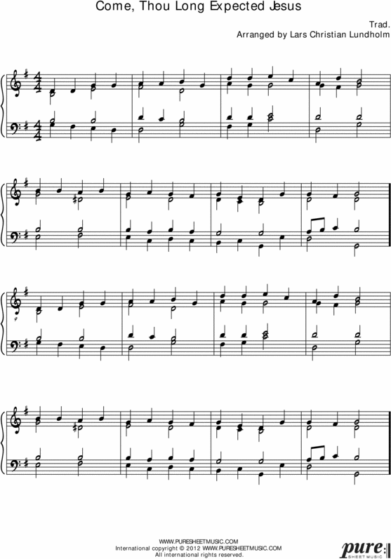 Product picture Come, Thou Long Expected Jesus Pure Sheet Music for Piano, Arranged by Lars Christian Lundholm
