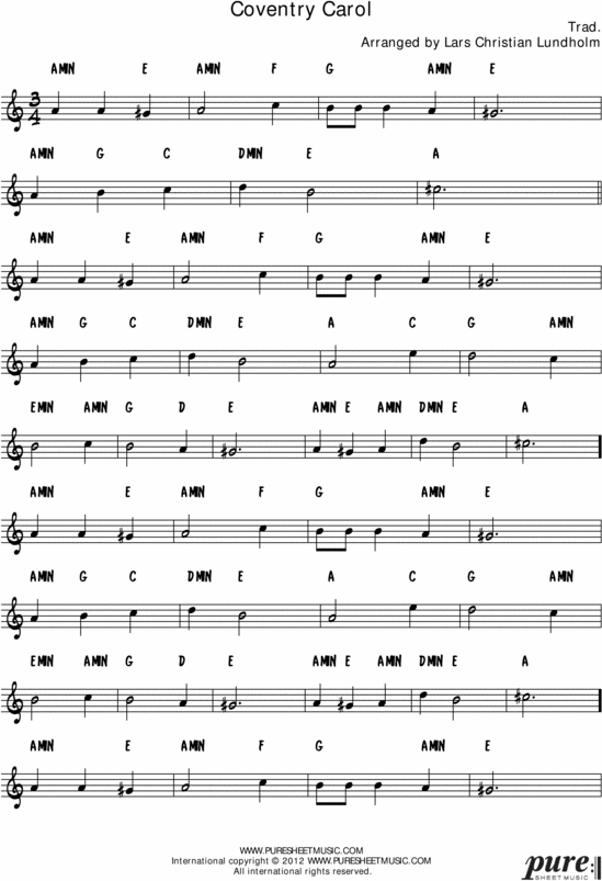 Product picture Coventry Carol Pure Sheet Music Solo for Bb Instrument, Arranged by Lars Christian Lundholm