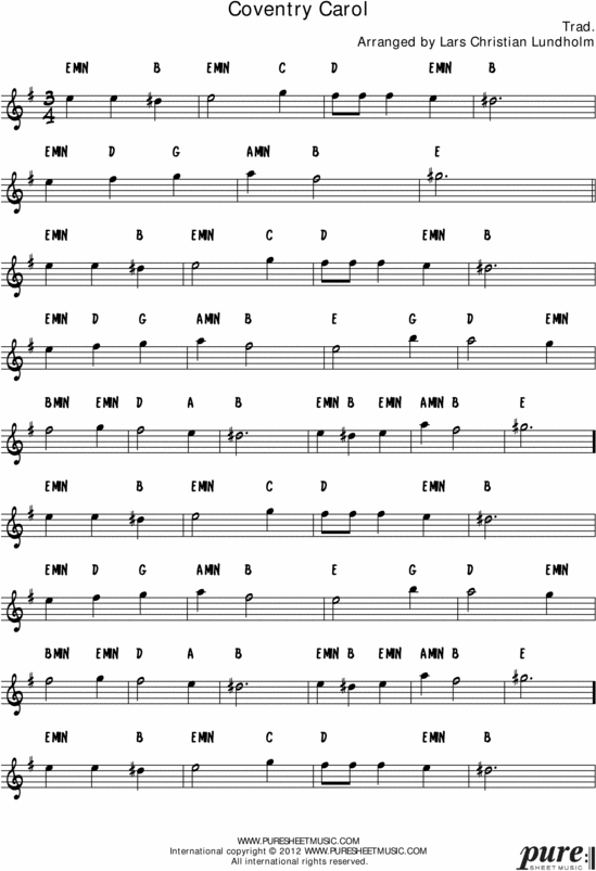 Product picture Coventry Carol Pure Sheet Music Solo for Eb Instrument, Arranged by Lars Christian Lundholm