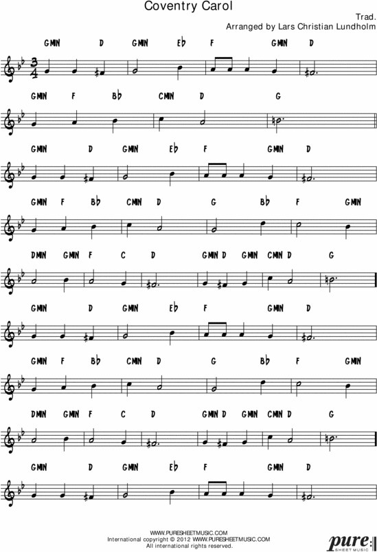 Product picture Coventry Carol Pure Sheet Music Solo for Oboe, Arranged by Lars Christian Lundholm