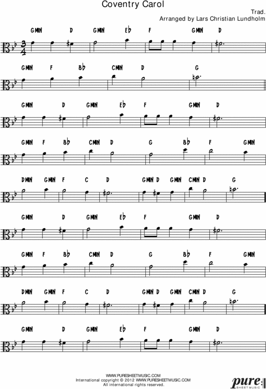 Product picture Coventry Carol Pure Sheet Music Solo for Viola, Arranged by Lars Christian Lundholm