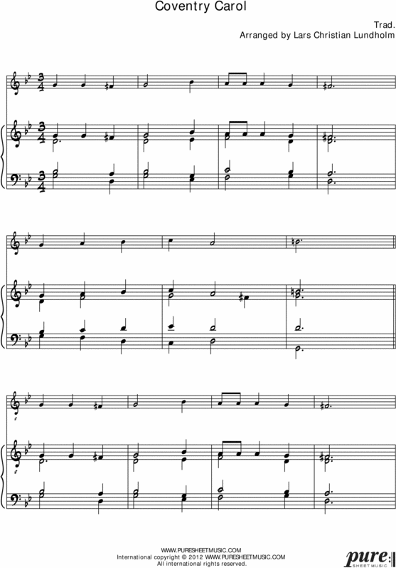 Product picture Coventry Carol Pure Sheet Music for Piano and Violin, Arranged by Lars Christian Lundholm