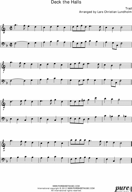 Product picture Deck the Halls Pure Sheet Music Duet for F Instrument and Double Bass, Arranged by Lars Christian Lundholm