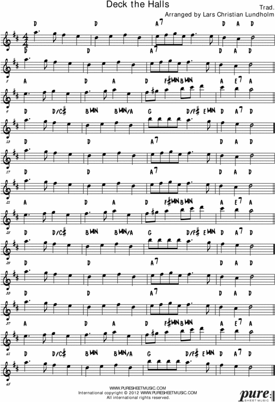 Product picture Deck the Halls Pure Sheet Music Solo for Alto Saxophone, Arranged by Lars Christian Lundholm