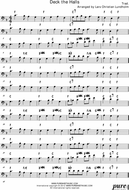 Product picture Deck the Halls Pure Sheet Music Solo for Tuba, Arranged by Lars Christian Lundholm