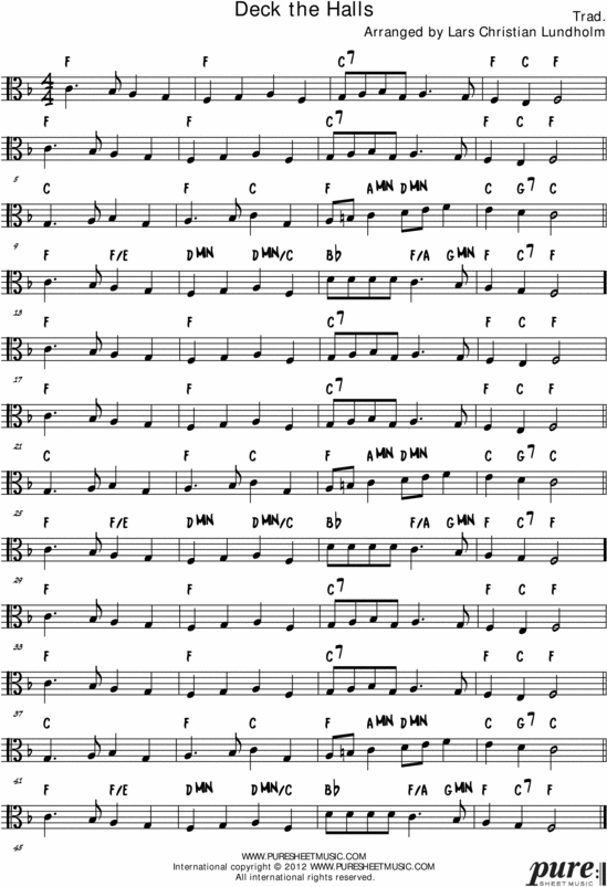 Product picture Deck the Halls Pure Sheet Music Solo for Viola, Arranged by Lars Christian Lundholm