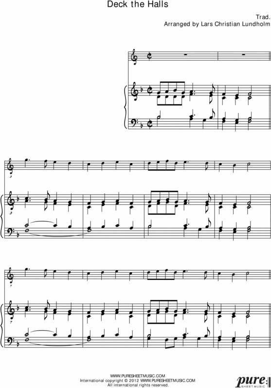 Product picture Deck the Halls Pure Sheet Music for Piano and French Horn, Arranged by Lars Christian Lundholm