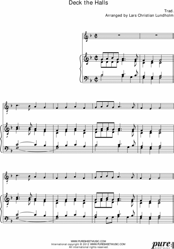 Product picture Deck the Halls Pure Sheet Music for Piano and Guitar, Arranged by Lars Christian Lundholm