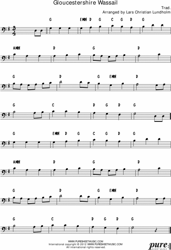 Product picture Gloucestershire Wassail Pure Sheet Music Solo for Double Bass, Arranged by Lars Christian Lundholm