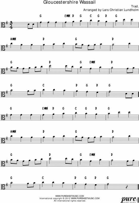 Product picture Gloucestershire Wassail Pure Sheet Music Solo for Viola, Arranged by Lars Christian Lundholm