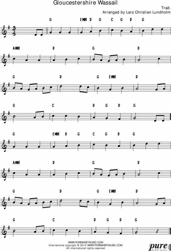 Product picture Gloucestershire Wassail Pure Sheet Music Solo for Violin, Arranged by Lars Christian Lundholm