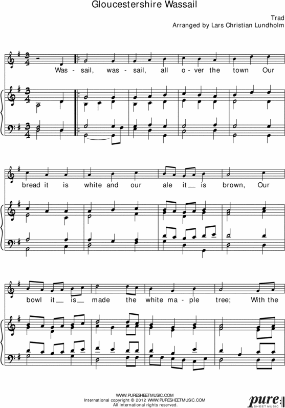 Product picture Gloucestershire Wassail Pure Sheet Music for Piano and Voice, Arranged by Lars Christian Lundholm