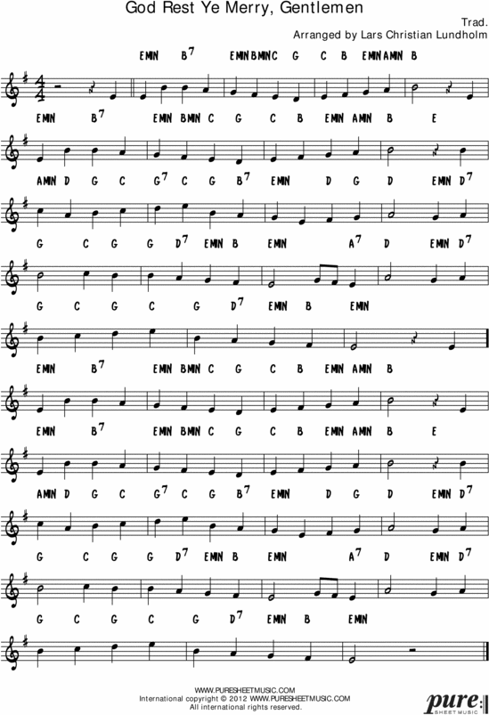 Product picture God Rest Ye Merry, Gentlemen Pure Sheet Music Solo for C Instrument, Arranged by Lars Christian Lundholm