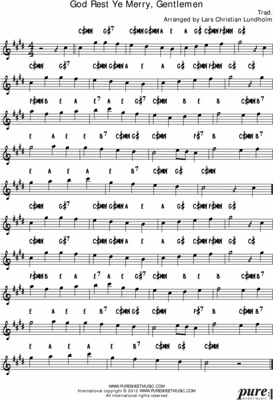 Product picture God Rest Ye Merry, Gentlemen Pure Sheet Music Solo for Eb Instrument, Arranged by Lars Christian Lundholm