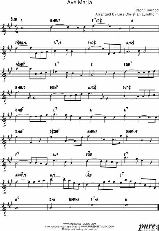 Product picture Gounods Ave Maria Pure Sheet Music Solo for Baritone Saxophone, Arranged by Lars Christian Lundholm