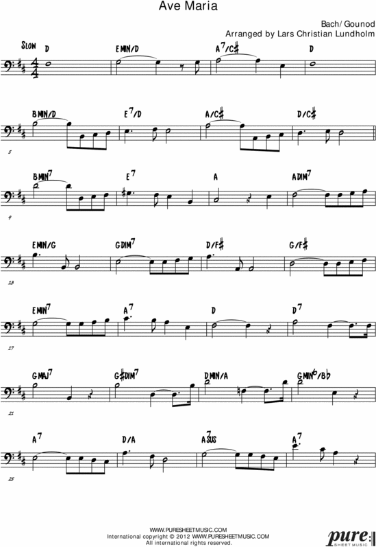 Product picture Gounods Ave Maria Pure Sheet Music Solo for Double Bass, Arranged by Lars Christian Lundholm