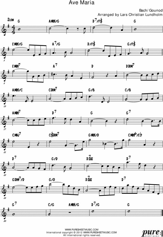 Product picture Gounods Ave Maria Pure Sheet Music Solo for F Instrument, Arranged by Lars Christian Lundholm