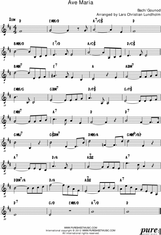 Product picture Gounods Ave Maria Pure Sheet Music Solo for Trumpet, Arranged by Lars Christian Lundholm